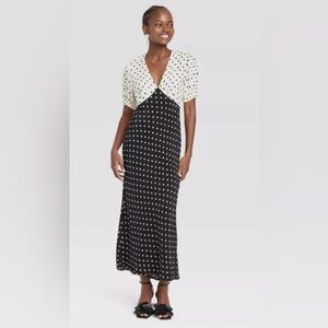 a new day Black and White Polka Dot Midi Dress